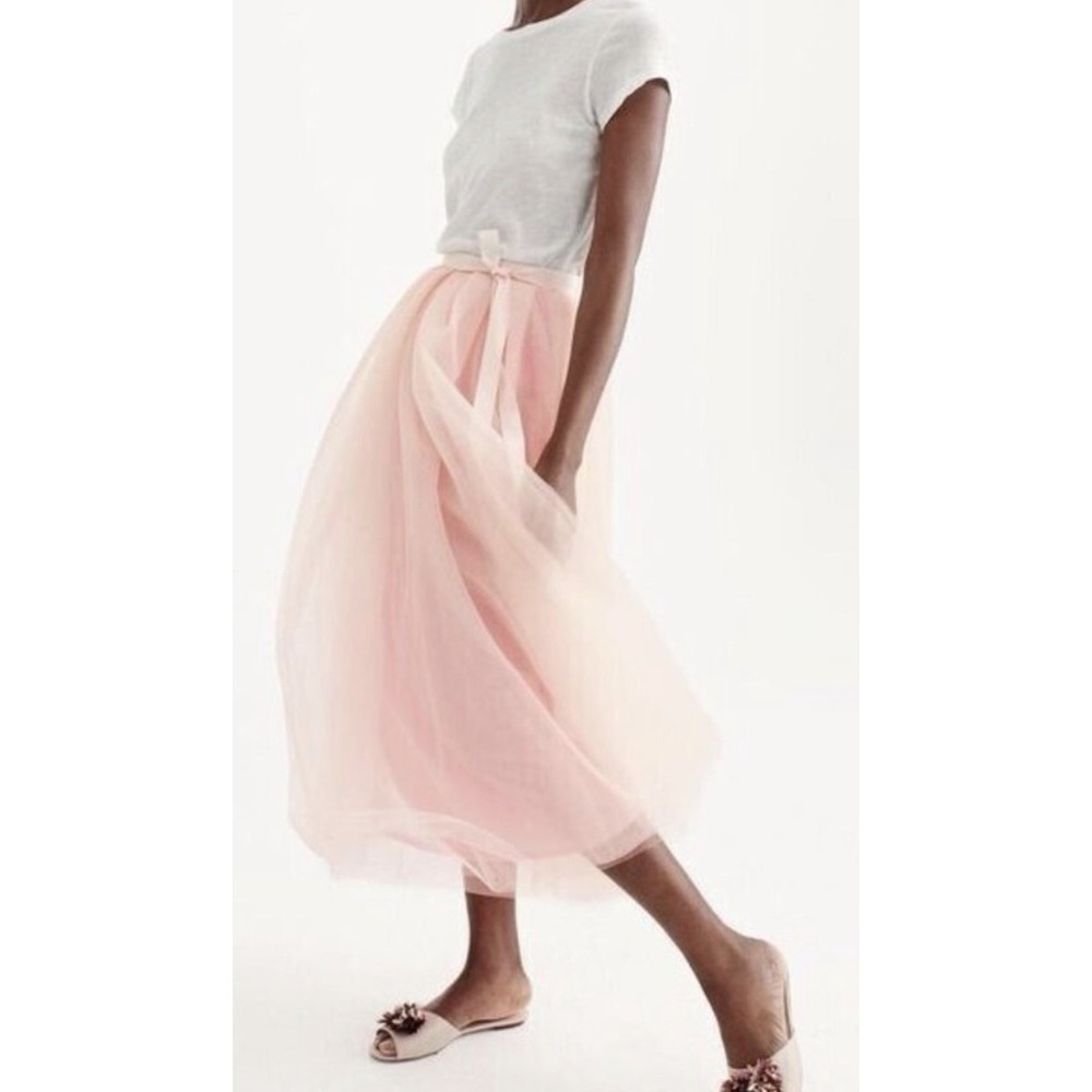 J.Crew Tulle Ball Skirt in Pale Buff Gold Pleated Ribbon Belt A-line Maxi Sz-00 - Picture 14 of 16